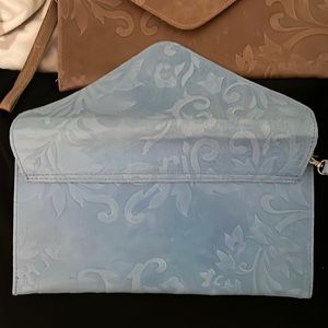 Blue baby blue pastel blue leather clutch